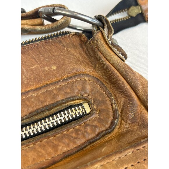 Vintage 70s Brown Leather Shoulder Bag Adjustable Strap Zipper Pocket - Picture 12 of 16